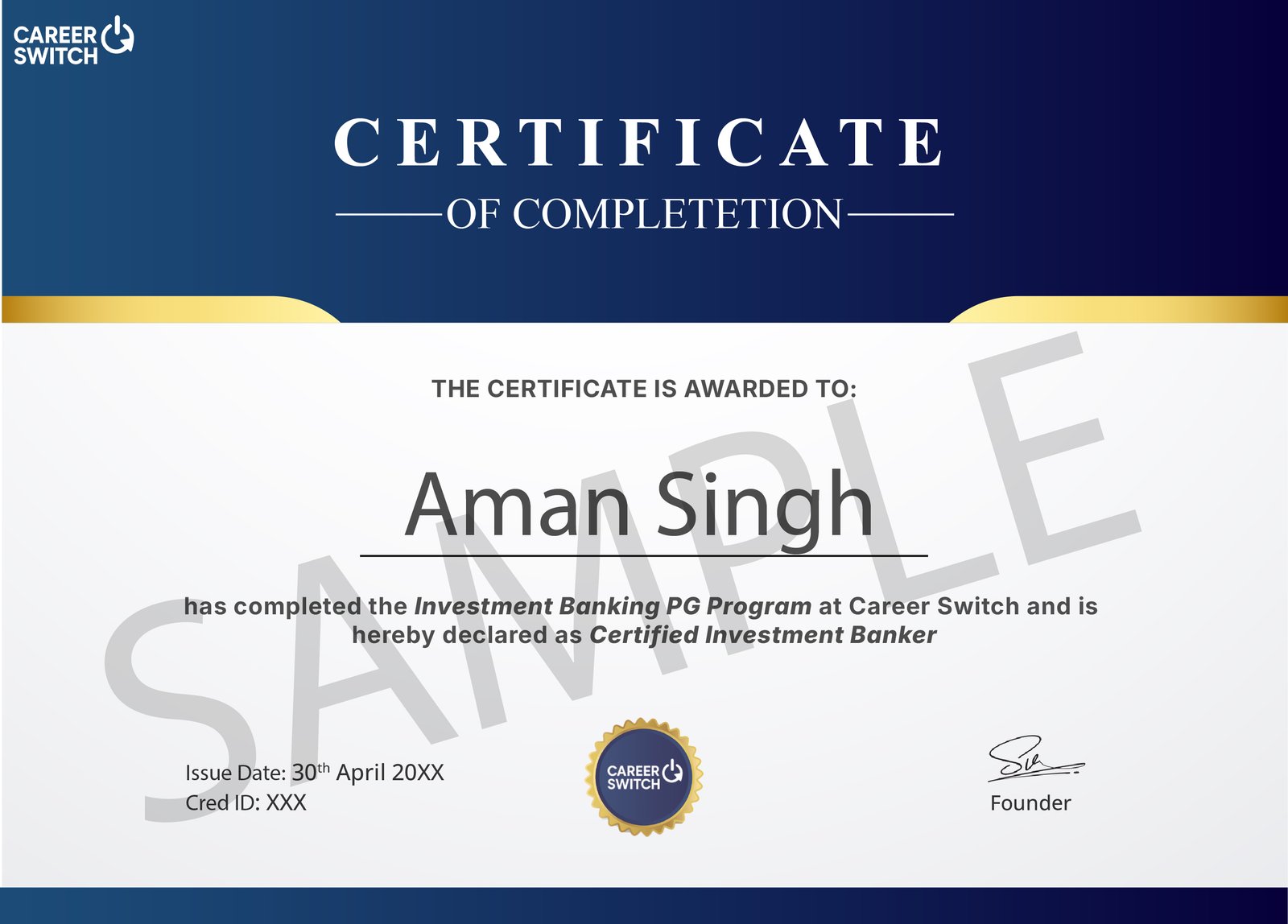 Investment Banking sample certificate