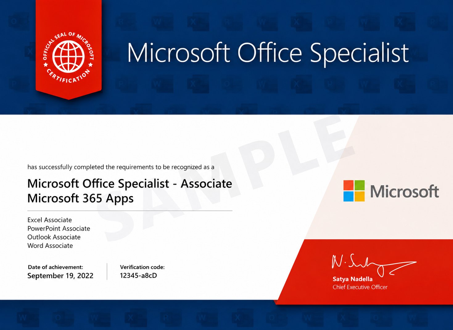 Microsoft Office Specialist Associate sample certificate